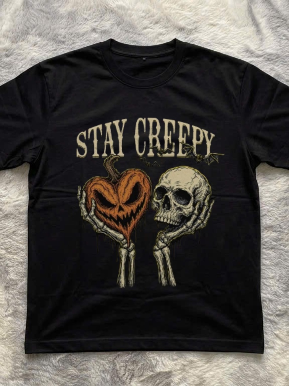 Gildan Black 'Stay Creepy' Pumpkin Heart & Skull Tee